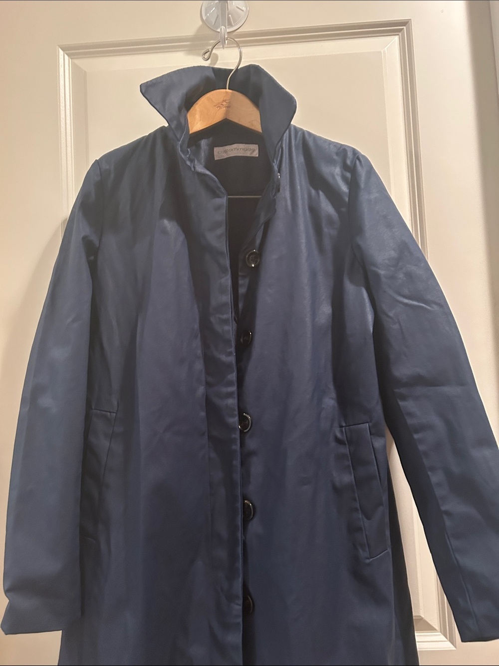 Custommade Luxury Navy Trench Coat hidden buttons shoulder padded size S (36)